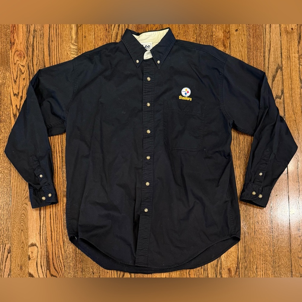 VTG Lee Sport NFL Pittsburgh Steelers Oxford Button Down Shirt Black Men’s L